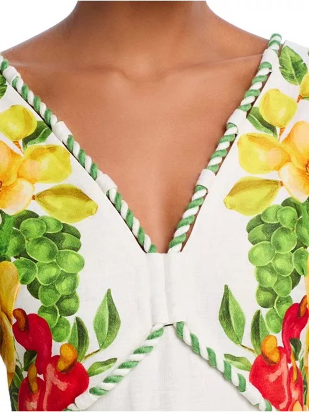 Farm Rio NWT White Multicolor Floral Fruit Linen Long Dress Size Large - Picture 2 of 13